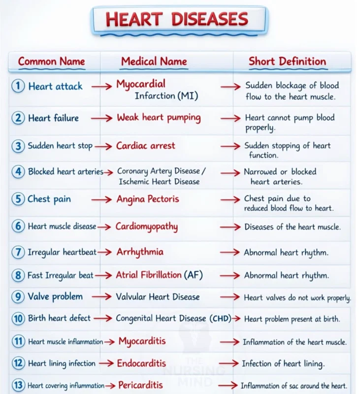 13 Common Heart Diseases Everyone Should Know Common Medical Names